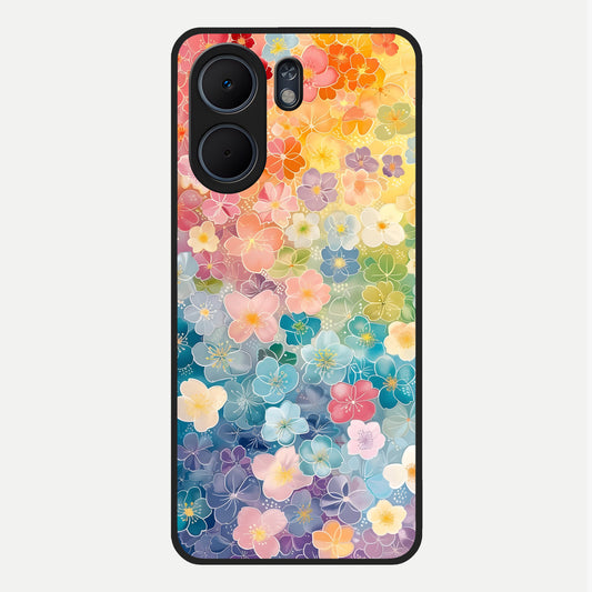  Rainbow Blossom Burst Glass Case For Oppo A5x 5G back cover – full design glossy printed glass finish