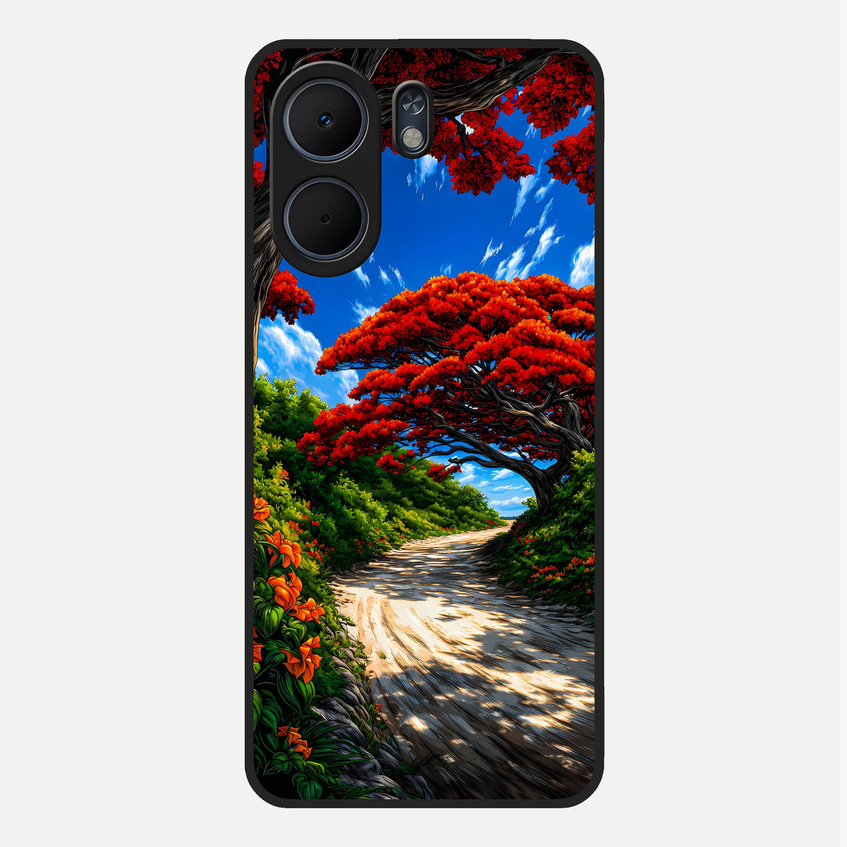  Red Trees Pathway Glass Case For Oppo A5x 5G back cover – full design glossy printed glass finish