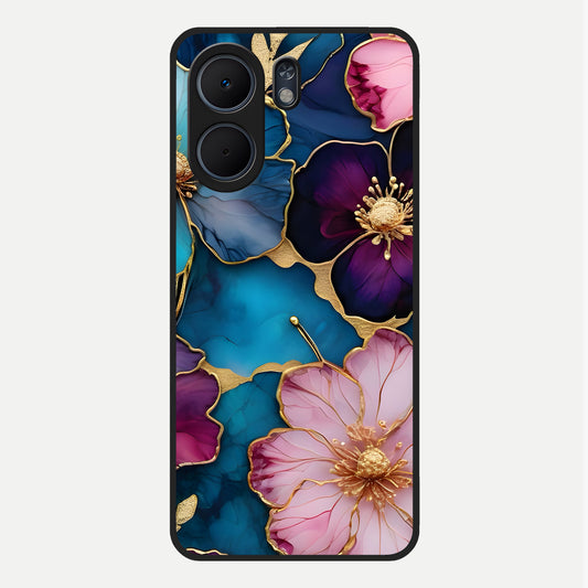  Sparkle Floral Glass Case For Oppo A5x 5G back cover – full design glossy printed glass finish