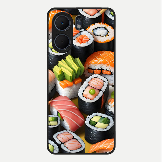  Sushi Food Pattern Glass Case For Oppo A5x 5G back cover – full design glossy printed glass finish