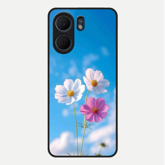  Tripple Flowers With Sky Glass Case For Oppo A5x 5G back cover – full design glossy printed glass finish