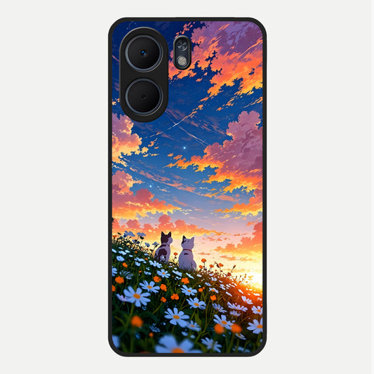  Two Cats Friends Glass Case For Oppo A5x 5G back cover – full design glossy printed glass finish