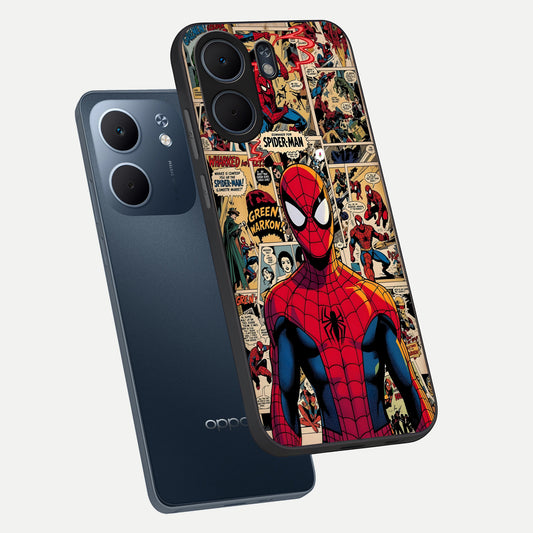  Aesthetic Spider phone case For Oppo A5x 5G showing premium glass back cover with detailed artwork