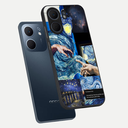  Aesthetic Vando Hands phone case For Oppo A5x 5G showing premium glass back cover with detailed artwork