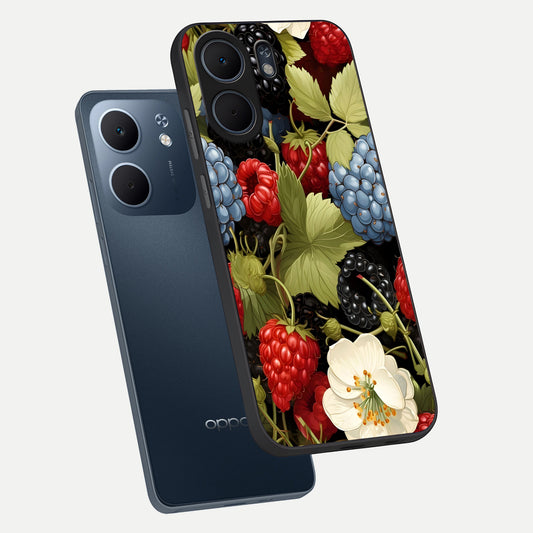  Berry Bloom Charm phone case For Oppo A5x 5G showing premium glass back cover with detailed artwork