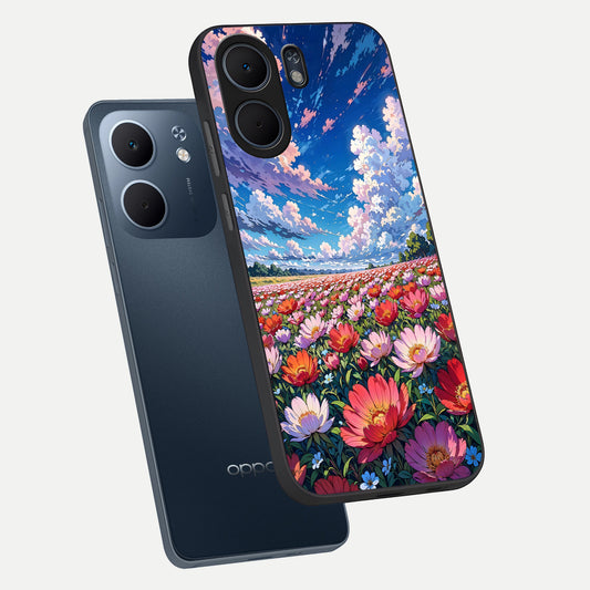  Blossom Sky Field phone case For Oppo A5x 5G showing premium glass back cover with detailed artwork
