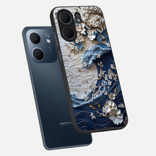  Blossom Wave Art phone case For Oppo A5x 5G showing premium glass back cover with detailed artwork