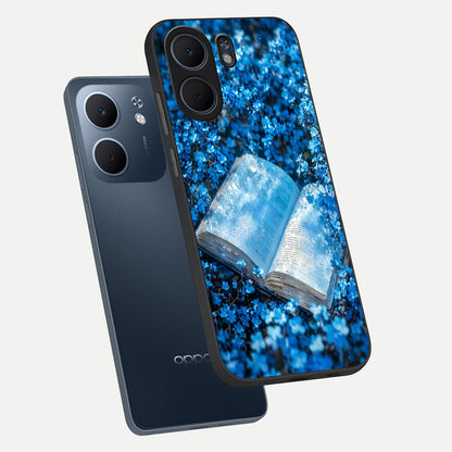  Blue Bloom Tales phone case For Oppo A5x 5G showing premium glass back cover with detailed artwork