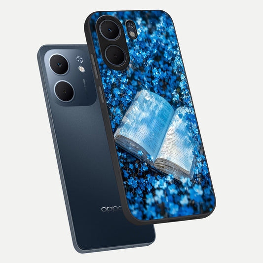  Blue Bloom Tales phone case For Oppo A5x 5G showing premium glass back cover with detailed artwork