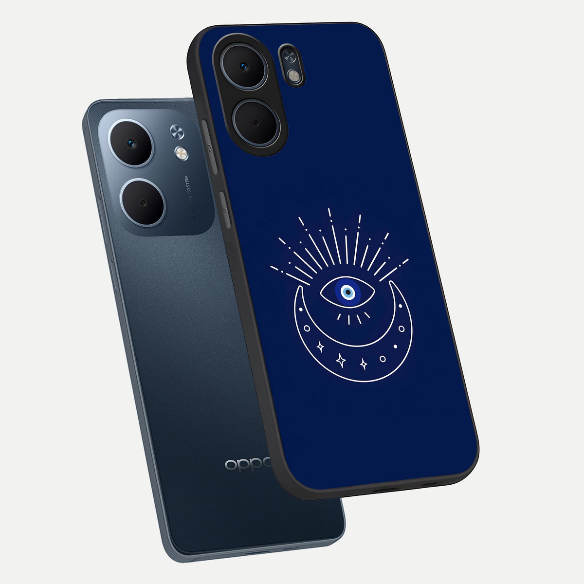  Blue Evil Eye phone case For Oppo A5x 5G showing premium glass back cover with detailed artwork