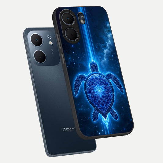  Blue Galaxy Turtle phone case For Oppo A5x 5G showing premium glass back cover with detailed artwork