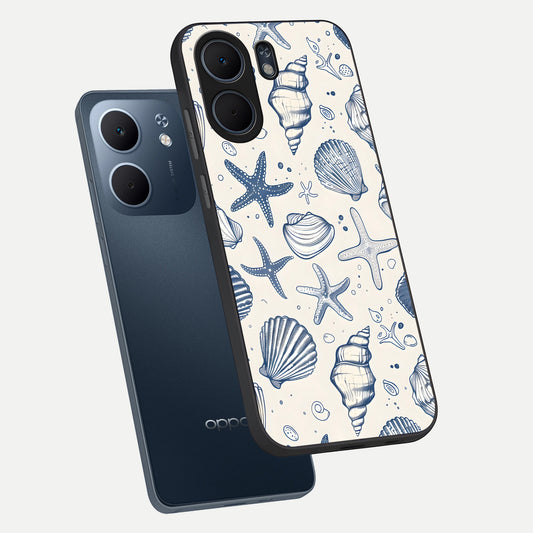  Blue Ocean Outline phone case For Oppo A5x 5G showing premium glass back cover with detailed artwork