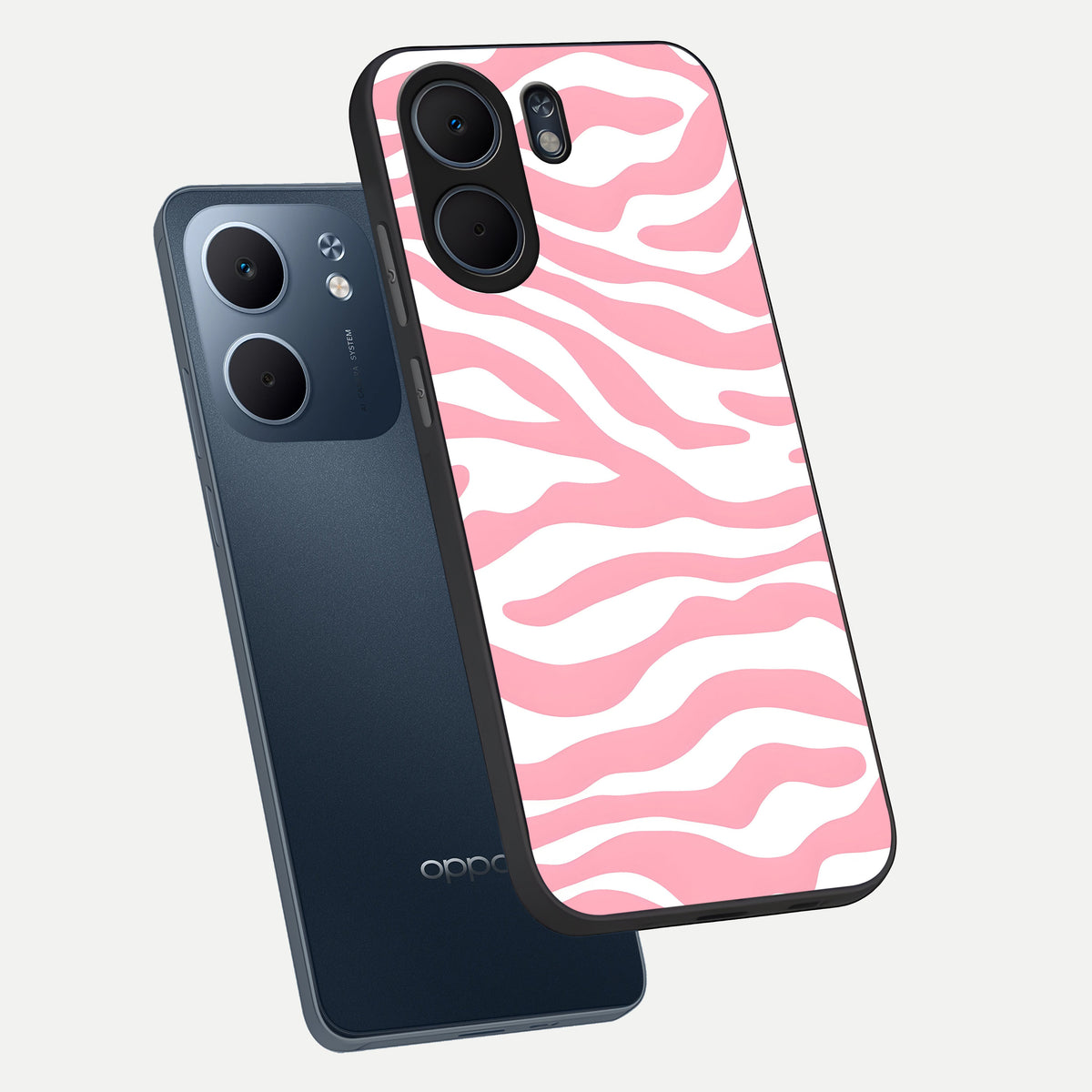  Blush Zebra Flow phone case For Oppo A5x 5G showing premium glass back cover with detailed artwork