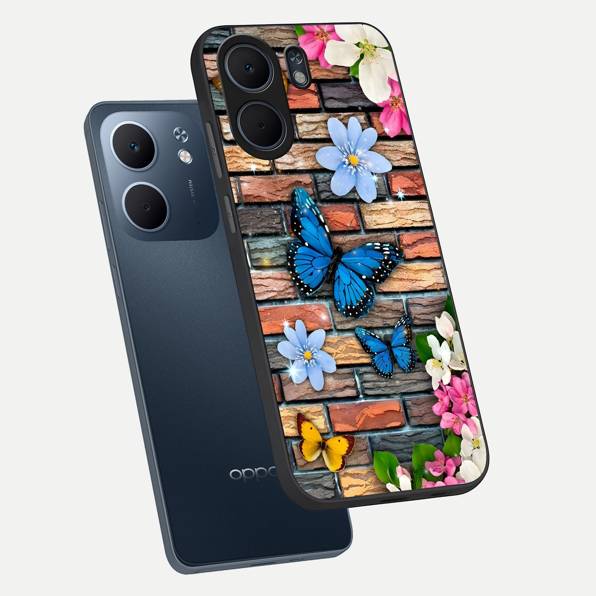  Brick Bloom Flight phone case For Oppo A5x 5G showing premium glass back cover with detailed artwork