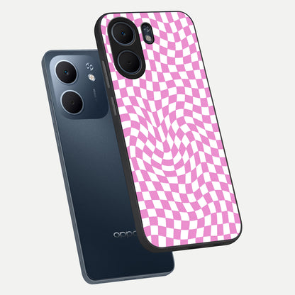 Bubblegum Check Wave phone case For Oppo A5x 5G showing premium glass back cover with detailed artwork