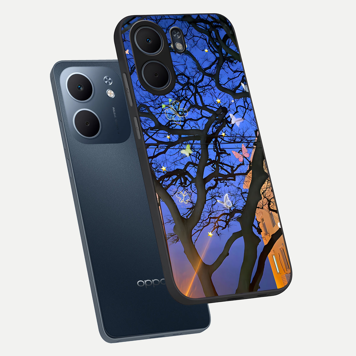  Butterfly Night Magic phone case For Oppo A5x 5G showing premium glass back cover with detailed artwork