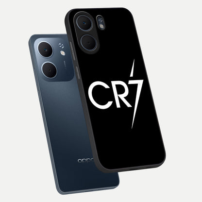  CR7 Elite Strike phone case For Oppo A5x 5G showing premium glass back cover with detailed artwork