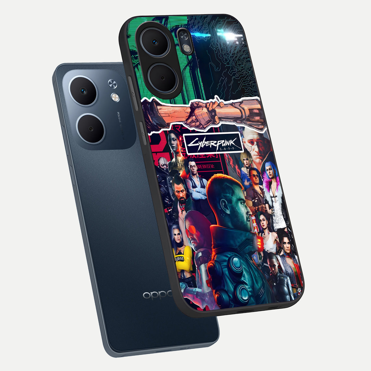  CYBERPUNK Legacy phone case For Oppo A5x 5G showing premium glass back cover with detailed artwork
