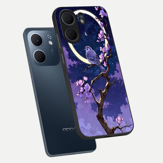  Celestial Bird Blossom phone case For Oppo A5x 5G showing premium glass back cover with detailed artwork
