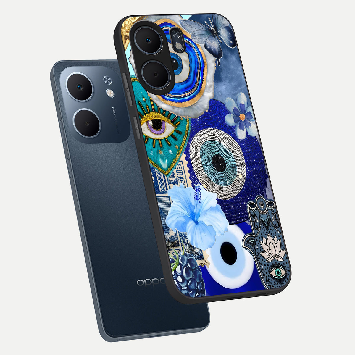  Celestial Blue Vision phone case For Oppo A5x 5G showing premium glass back cover with detailed artwork