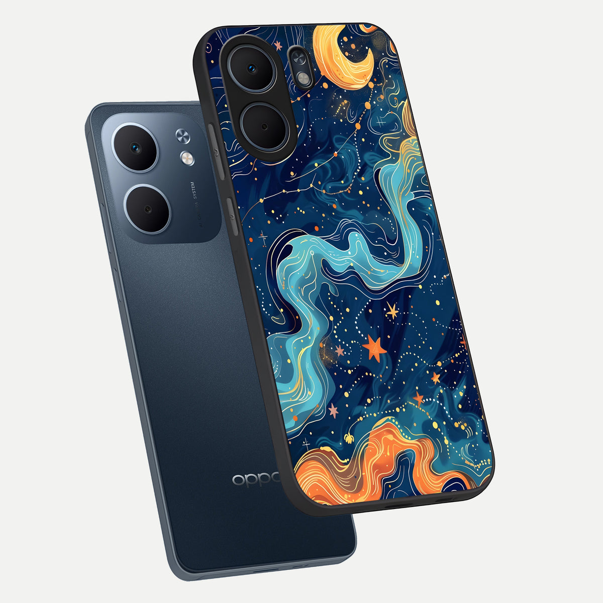  Celestial Dream Flow phone case For Oppo A5x 5G showing premium glass back cover with detailed artwork