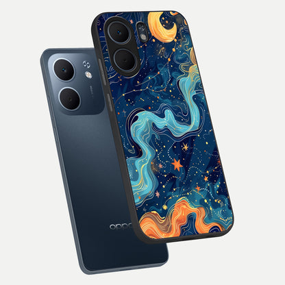  Celestial Dream Flow phone case For Oppo A5x 5G showing premium glass back cover with detailed artwork