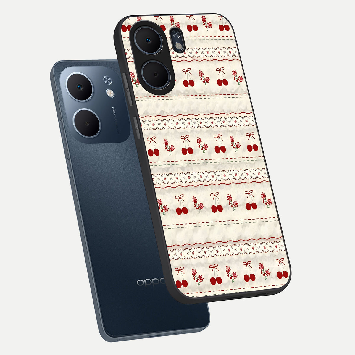  Cherry Bloom Charm phone case For Oppo A5x 5G showing premium glass back cover with detailed artwork