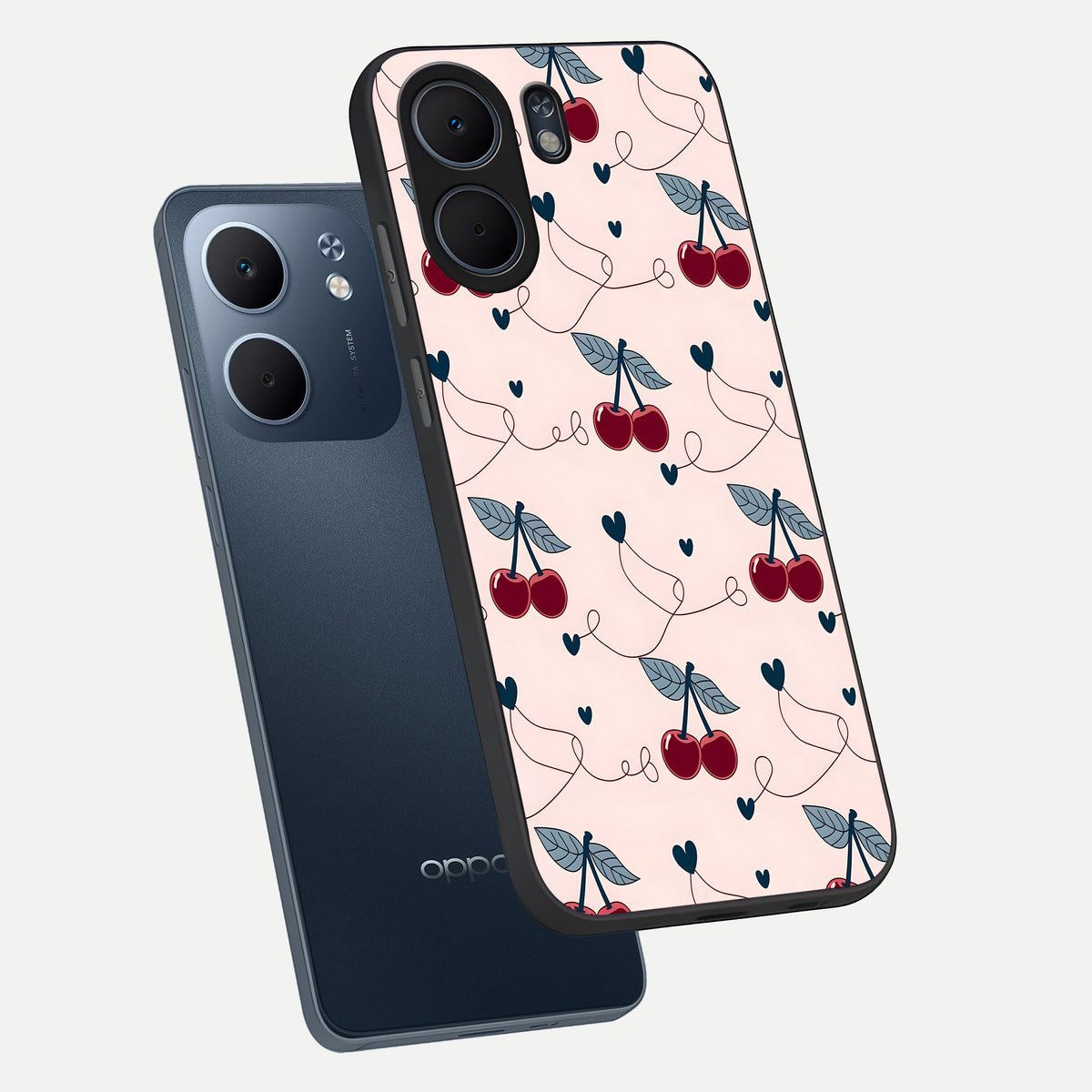  Cherry Heart Line phone case For Oppo A5x 5G showing premium glass back cover with detailed artwork