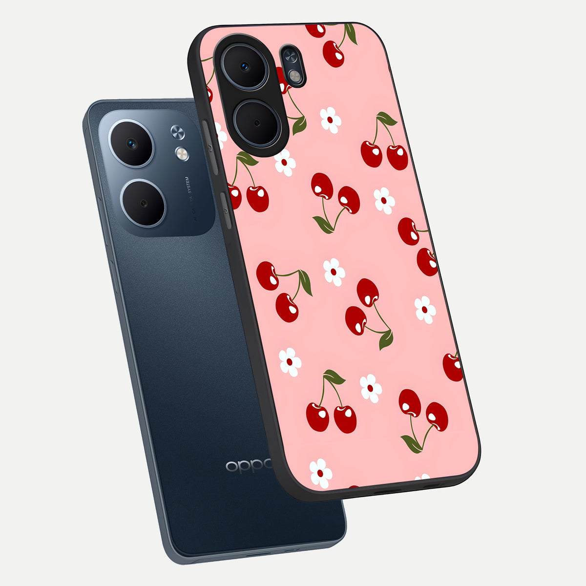  Cherry Love Mood phone case For Oppo A5x 5G showing premium glass back cover with detailed artwork