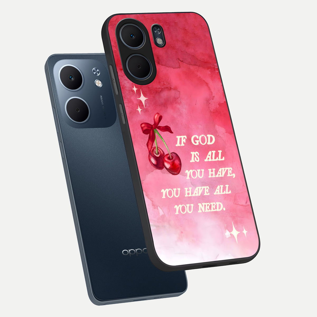  Cherry Quote phone case For Oppo A5x 5G showing premium glass back cover with detailed artwork