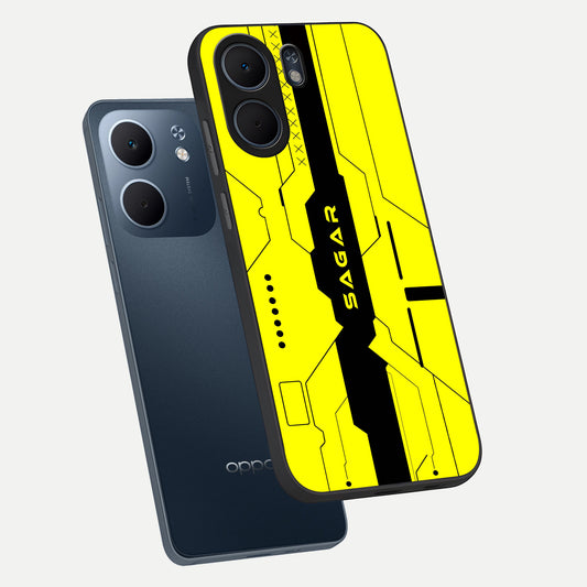  Circuit CYBERPUNK Custom Name phone case For Oppo A5x 5G showing premium glass back cover with detailed artwork