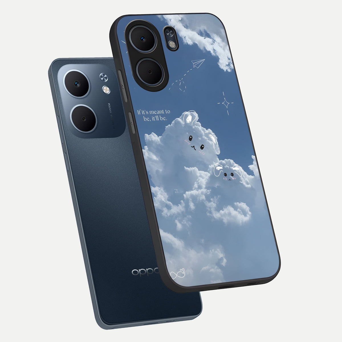  Cloud Bunny Dreams phone case For Oppo A5x 5G showing premium glass back cover with detailed artwork