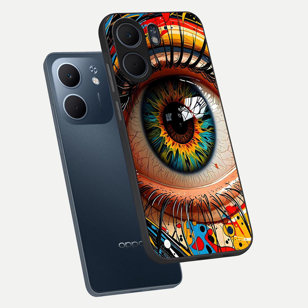  Colorful Eye phone case For Oppo A5x 5G showing premium glass back cover with detailed artwork