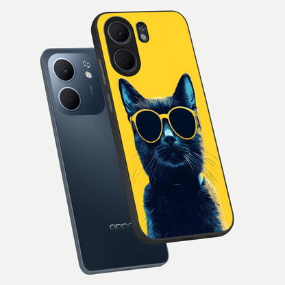 Cool Cat Vibes phone case For Oppo A5x 5G showing premium glass back cover with detailed artwork