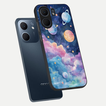  Cosmic Planet Dreams phone case For Oppo A5x 5G showing premium glass back cover with detailed artwork