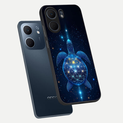  Crimson Blue Turtle phone case For Oppo A5x 5G showing premium glass back cover with detailed artwork