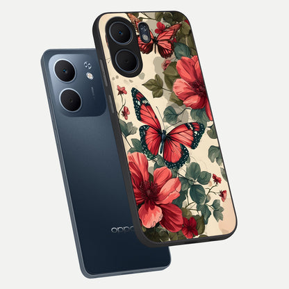  Crimson Butterfly Garden phone case For Oppo A5x 5G showing premium glass back cover with detailed artwork