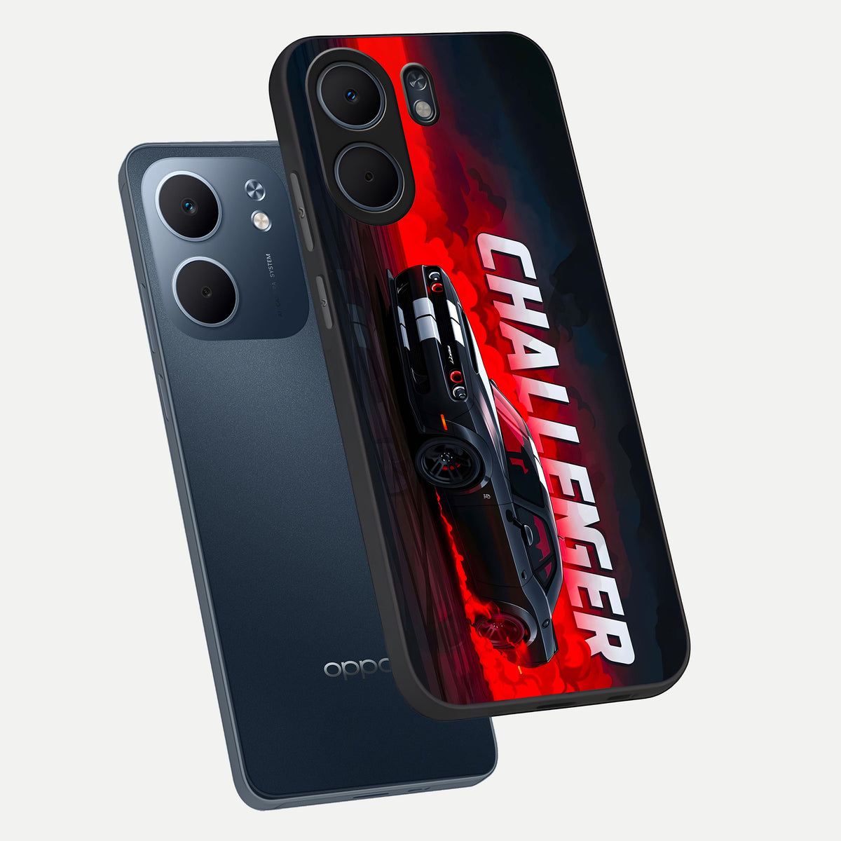  Crimson Challenger Fury phone case For Oppo A5x 5G showing premium glass back cover with detailed artwork