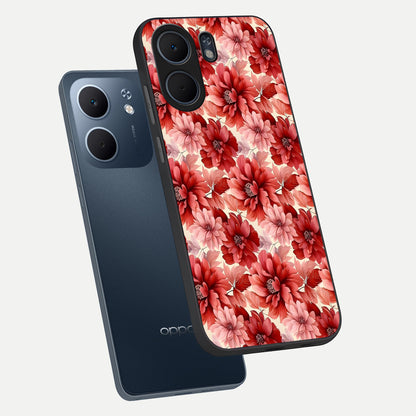  Crimson Love Petals phone case For Oppo A5x 5G showing premium glass back cover with detailed artwork