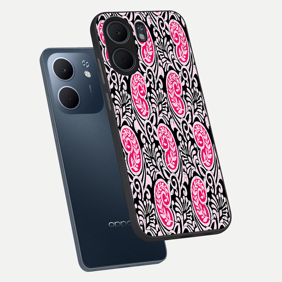  Crimson Paisley Charm phone case For Oppo A5x 5G showing premium glass back cover with detailed artwork