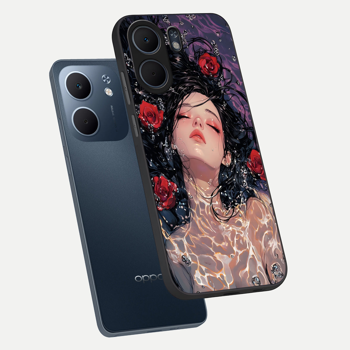  Crimson Rose Serenity phone case For Oppo A5x 5G showing premium glass back cover with detailed artwork