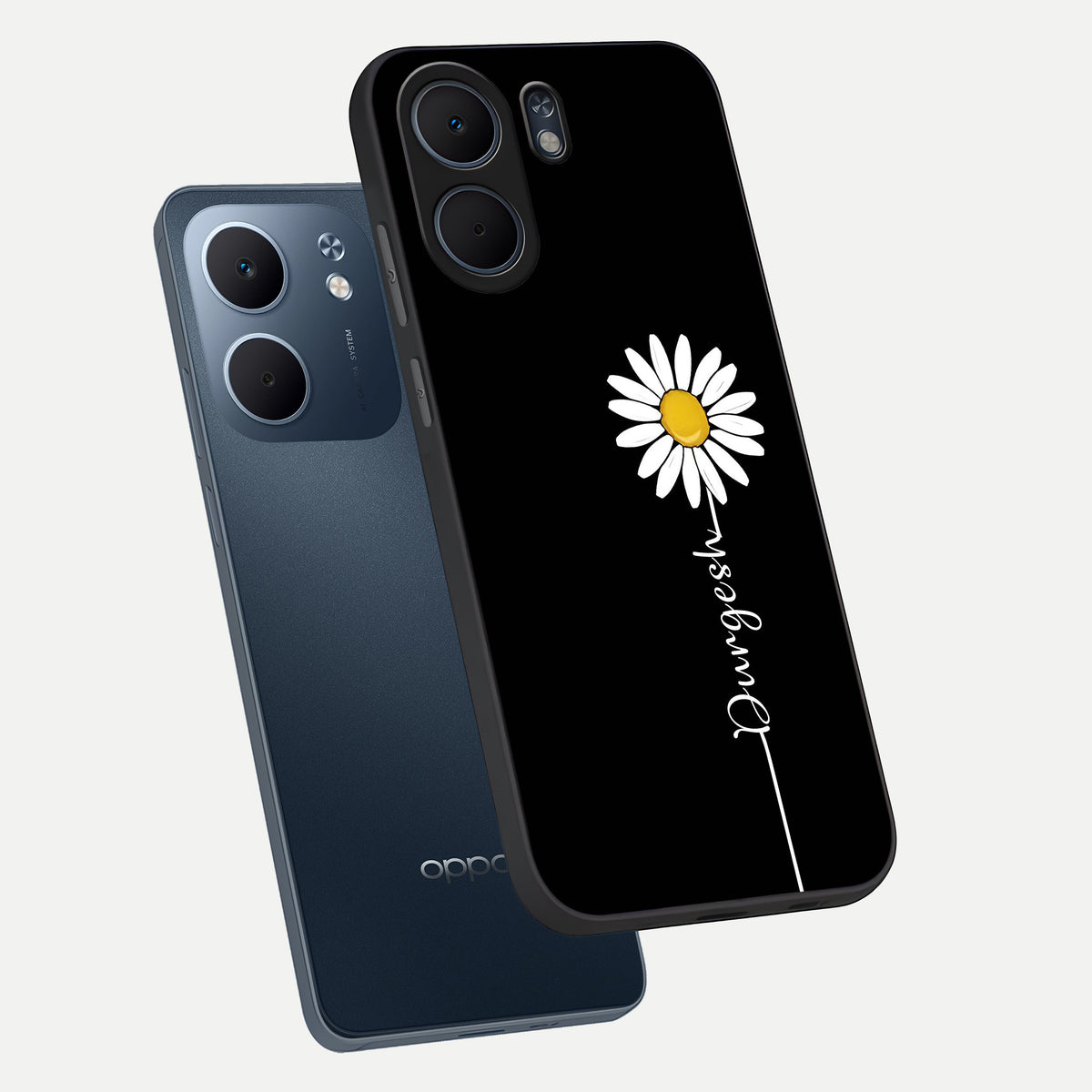  Custom Name White Flower phone case For Oppo A5x 5G showing premium glass back cover with detailed artwork