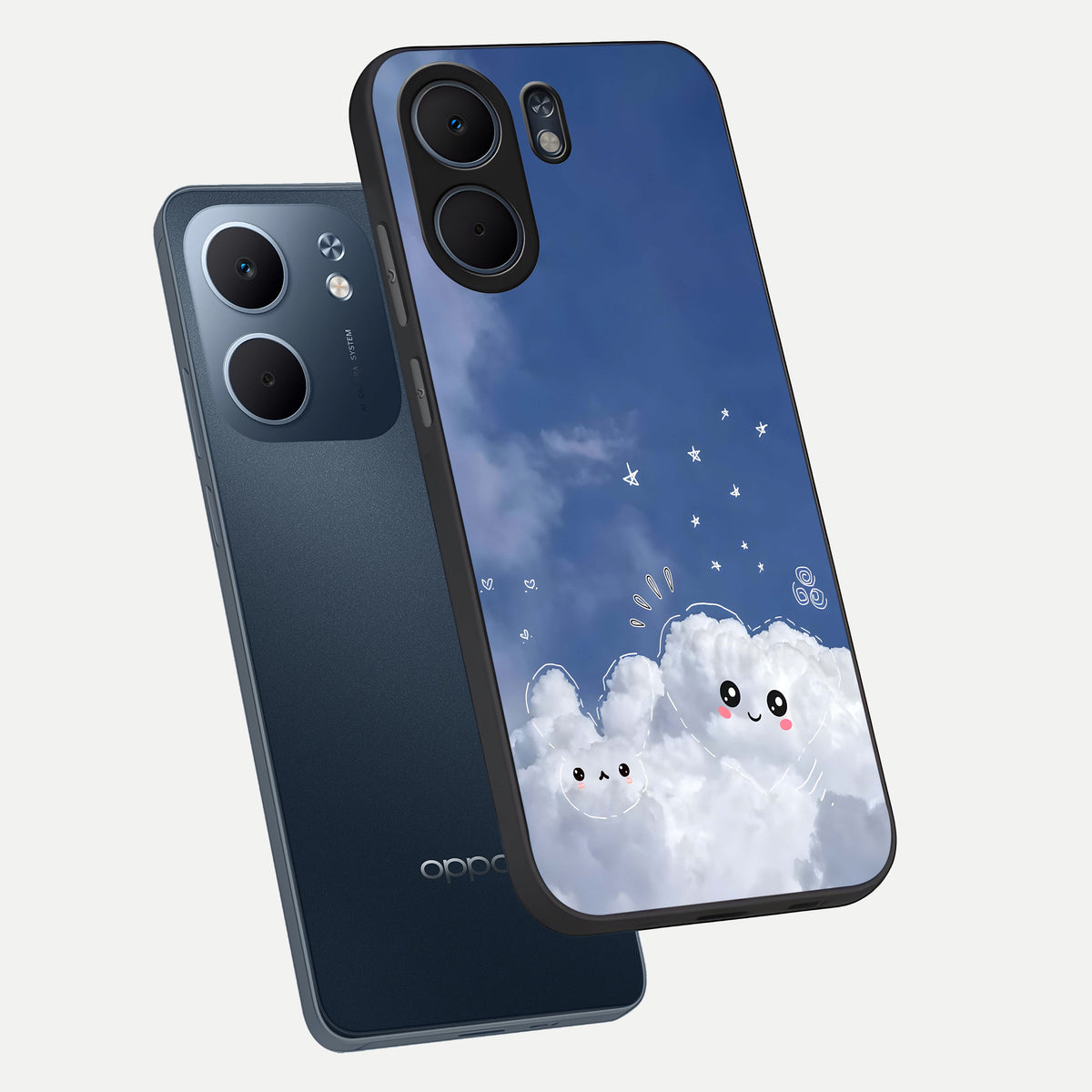  Cute Blossom Cloud phone case For Oppo A5x 5G showing premium glass back cover with detailed artwork