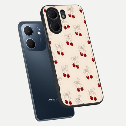  Cute Cherry Pattern phone case For Oppo A5x 5G showing premium glass back cover with detailed artwork