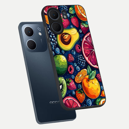  Cute Fruits Art phone case For Oppo A5x 5G showing premium glass back cover with detailed artwork