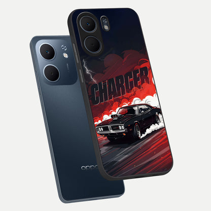  Dark Charger Fury phone case For Oppo A5x 5G showing premium glass back cover with detailed artwork
