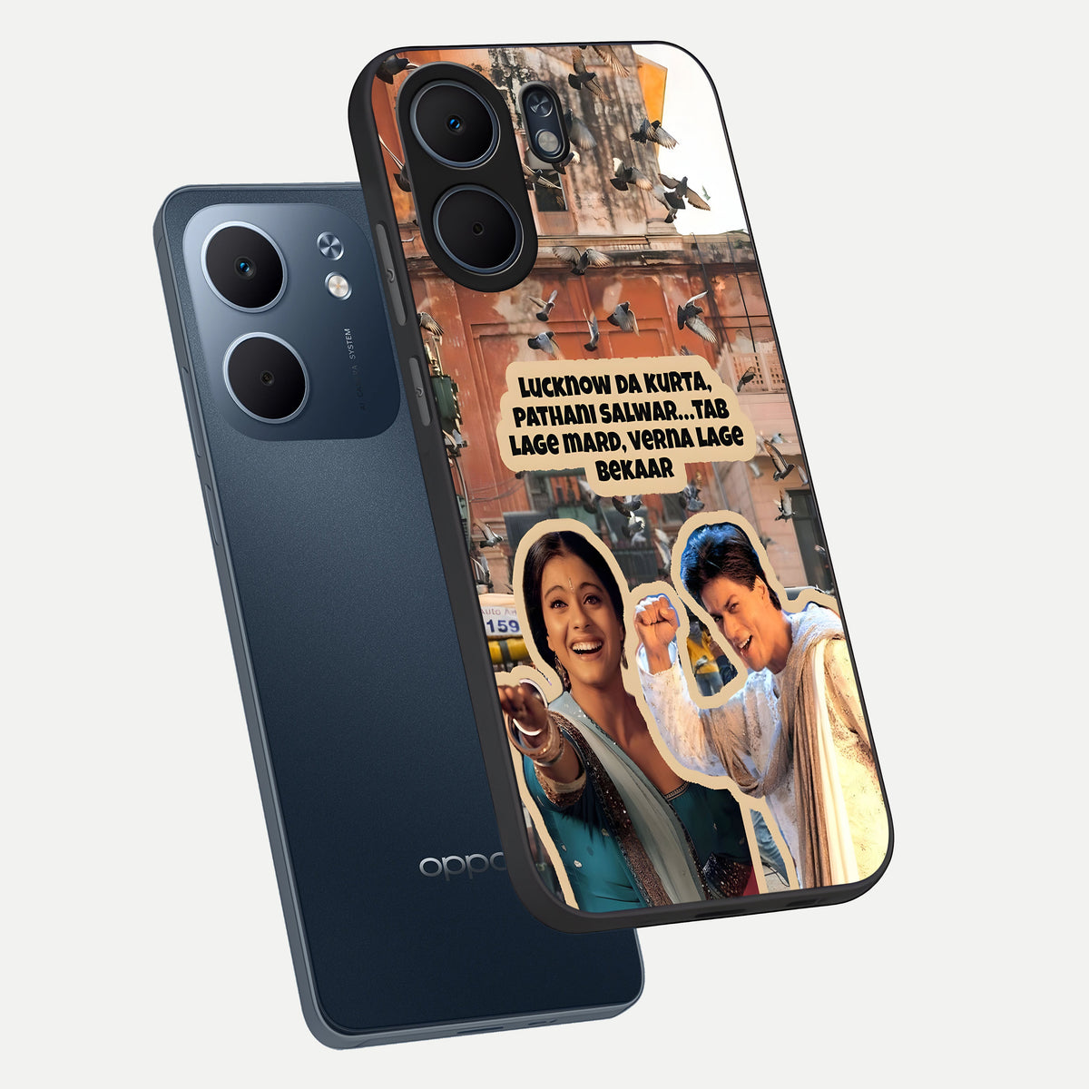  Desi Retro Vibes phone case For Oppo A5x 5G showing premium glass back cover with detailed artwork