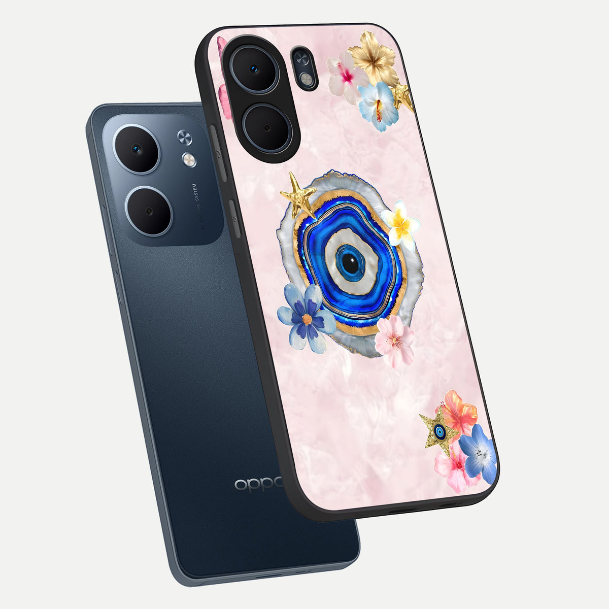  Divine Aura Bloom phone case For Oppo A5x 5G showing premium glass back cover with detailed artwork