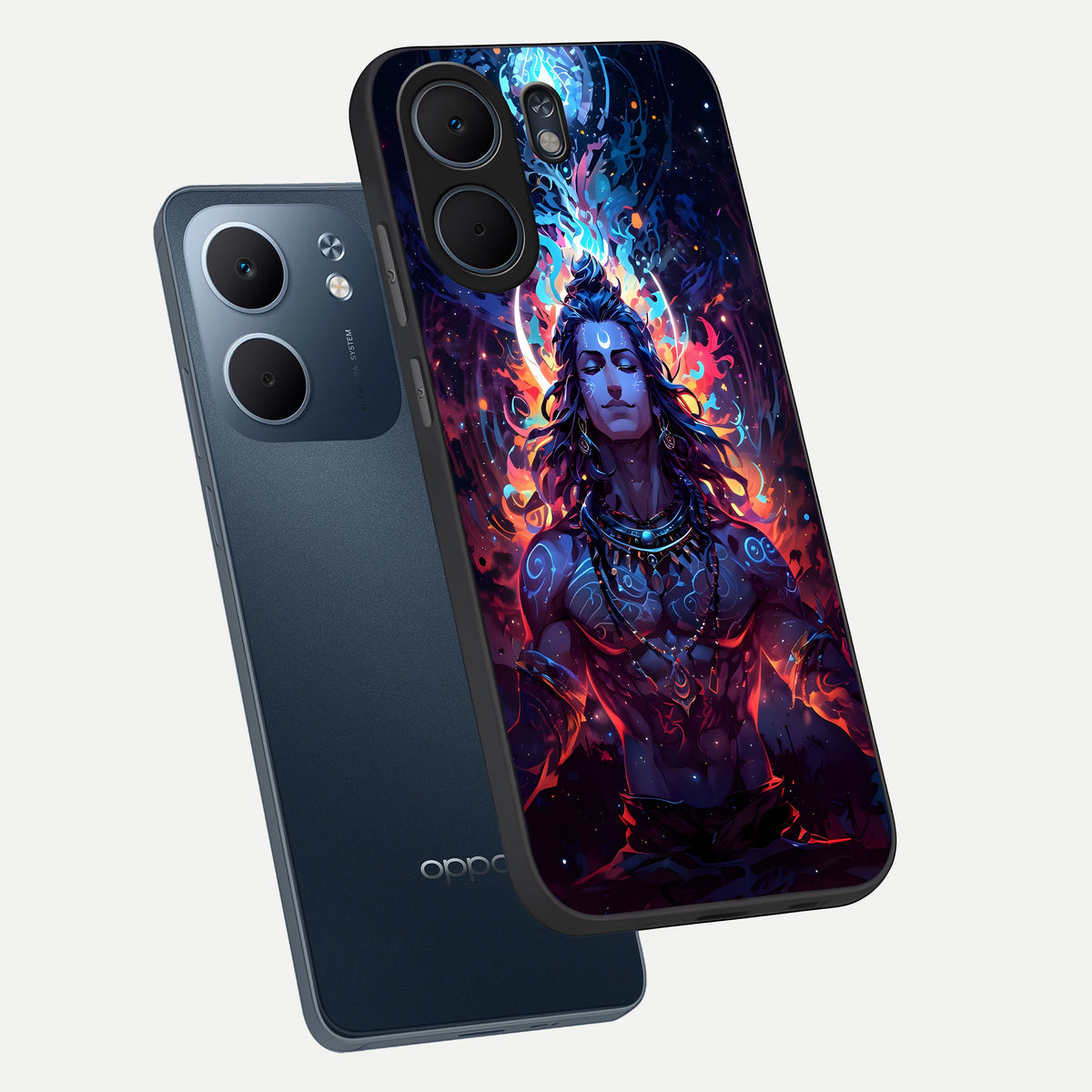  Divine Fire Shiv phone case For Oppo A5x 5G showing premium glass back cover with detailed artwork