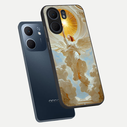  Divine Light Angel phone case For Oppo A5x 5G showing premium glass back cover with detailed artwork